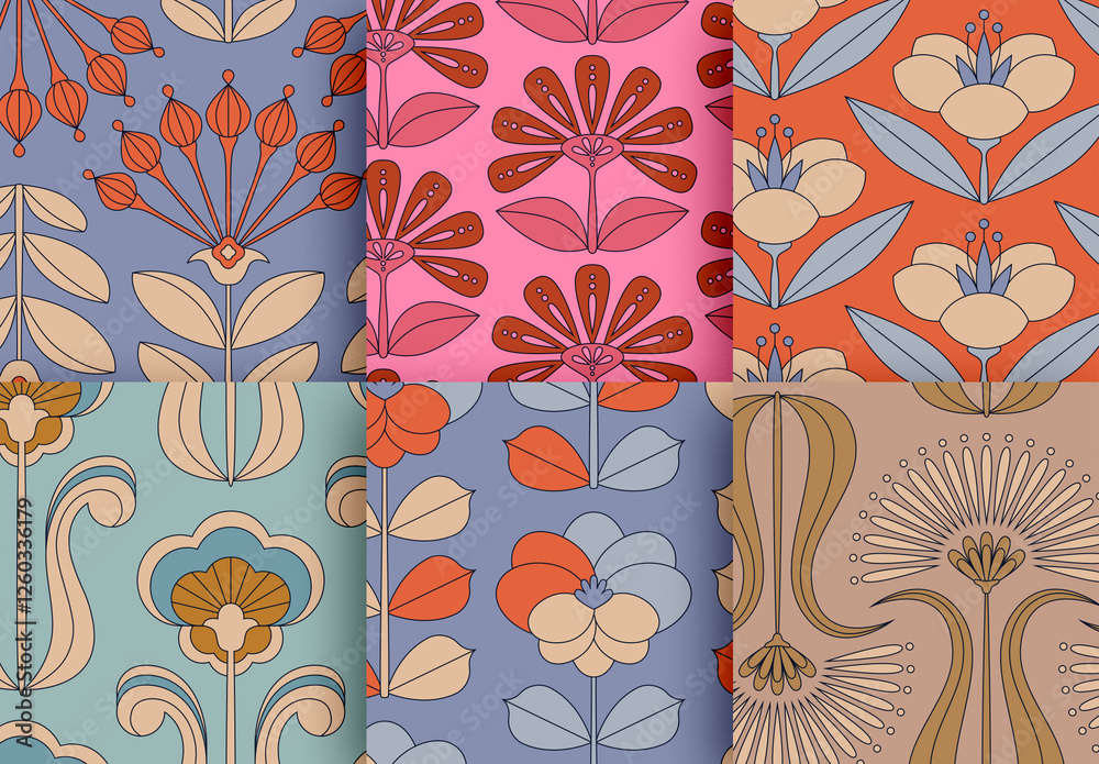 Seamless Pattern Set with Botanical Elements Stock Template | Adobe Stock