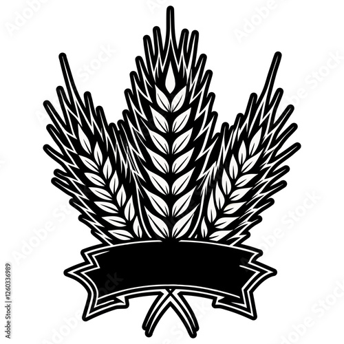 Black and white emblem showcasing a stylized design of wheat stalks, commonly associated with beer brewing. The intricate pattern is ideal for logos, bar decor, and branding