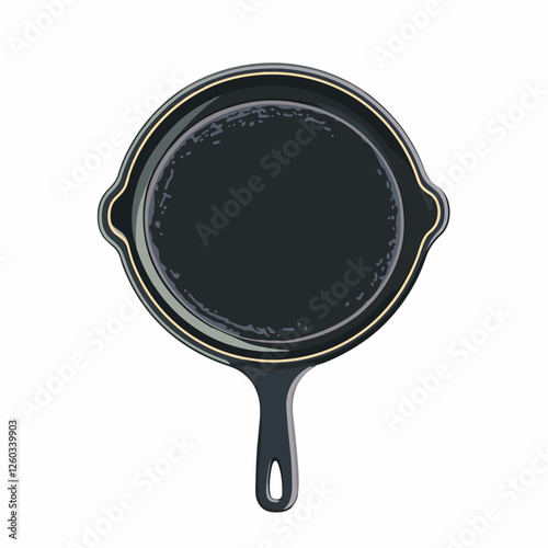 Cast iron skillet vector illustration Heavy duty fry frying pan flat style clipart graphic isolated on white background