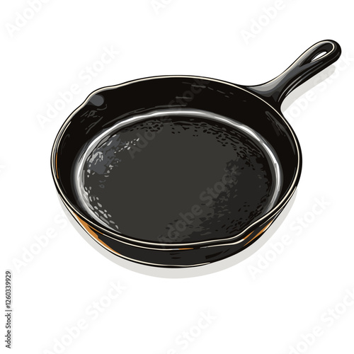 Cast iron skillet vector illustration Heavy duty fry frying pan flat style clipart graphic isolated on white background
