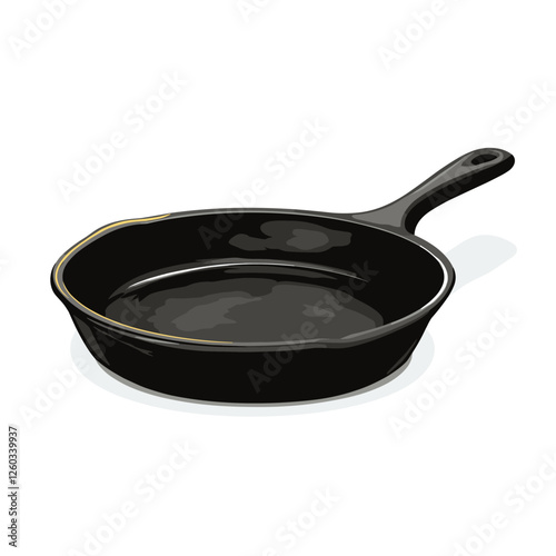 Cast iron skillet vector illustration Heavy duty fry frying pan flat style clipart graphic isolated on white background