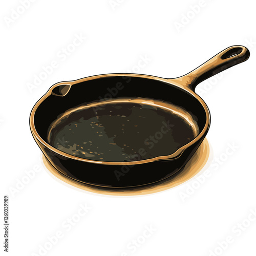 Cast iron skillet vector illustration Heavy duty fry frying pan flat style clipart graphic isolated on white background