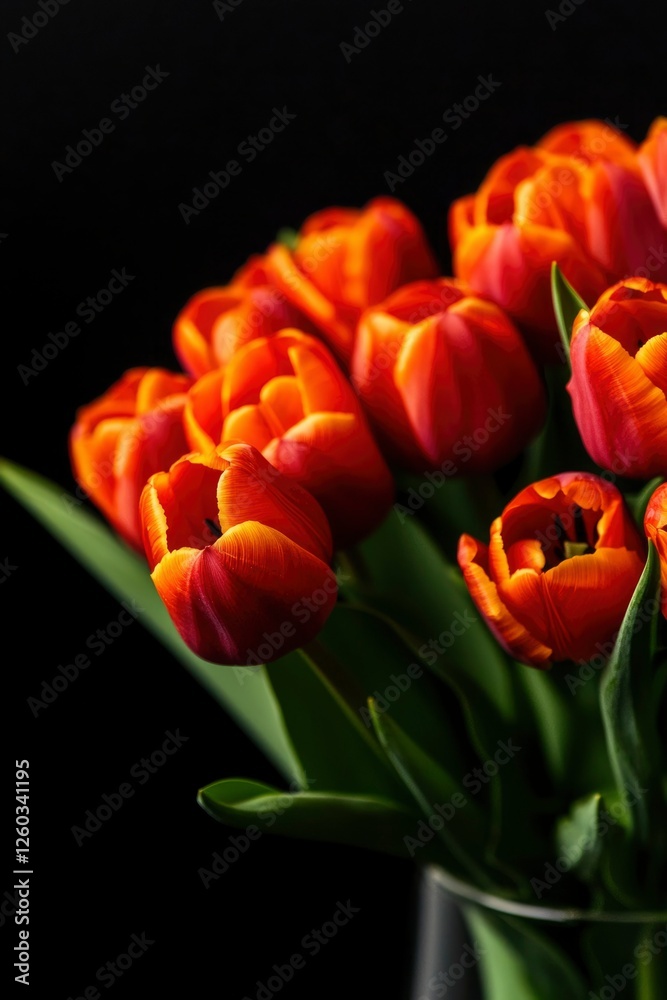 Fototapeta premium Vibrant Orange Tulips in a Dark Setting