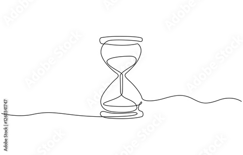 One continuous line drawing of sand hourglass. Vintage timer as Countdown concept, Hourglass drawn continuous one line drawing. Isolated on white background.