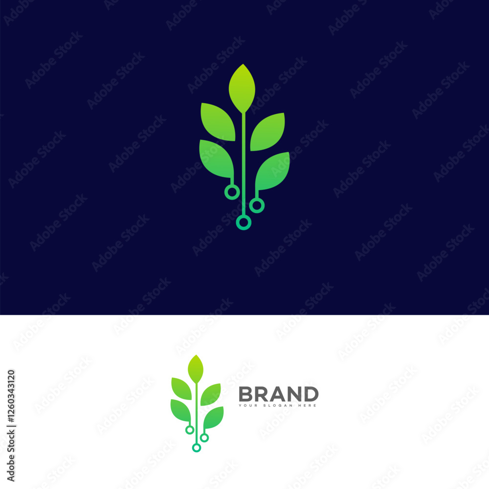 EcoFriendly Tech Brand Logo Design Green Leaves and Circuitry
