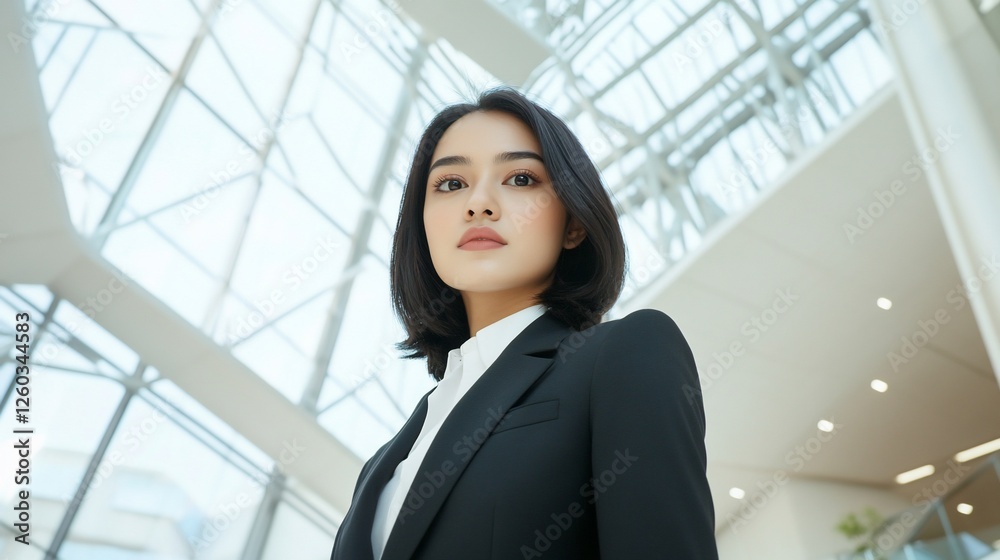 Confident businesswoman in modern atrium Confident businesswoman in modern atrium