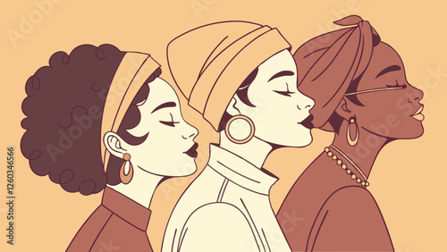 International Women's Day. Illustration with women different nationalities and cultures.