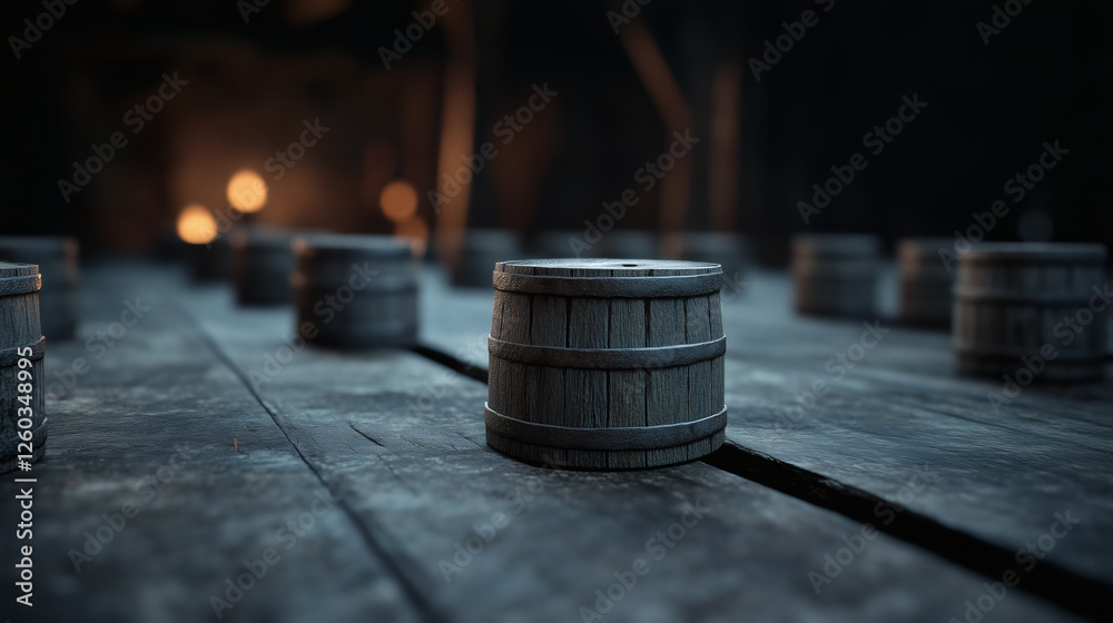 Wooden barrel on a rustic wood floor Wooden barrel on a rustic wood floor