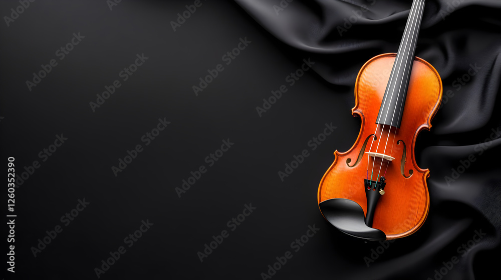 A beautiful violin on a dark background, highlighting its rich wood texture, perfect for advertisements related to music schools, performances, or high-end craftsmanship. Selective focus A beautiful violin on a dark background, highlighting its rich wood texture, perfect for advertisements related to music schools, performances, or high-end craftsmanship. Selective focus