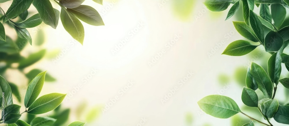 Naklejka premium Botanical spring frame featuring lush green leaves creating a serene background ideal for text and creative design projects.