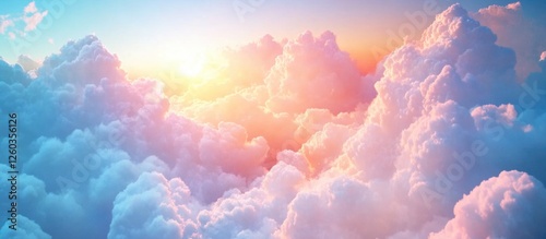 Serene afternoon sky with soft clouds illuminated by warm sunlight creating a tranquil and picturesque landscape backdrop.