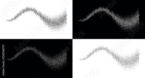 Halftone waves set. Vector illustration. Halftone circle dots pattern collection.