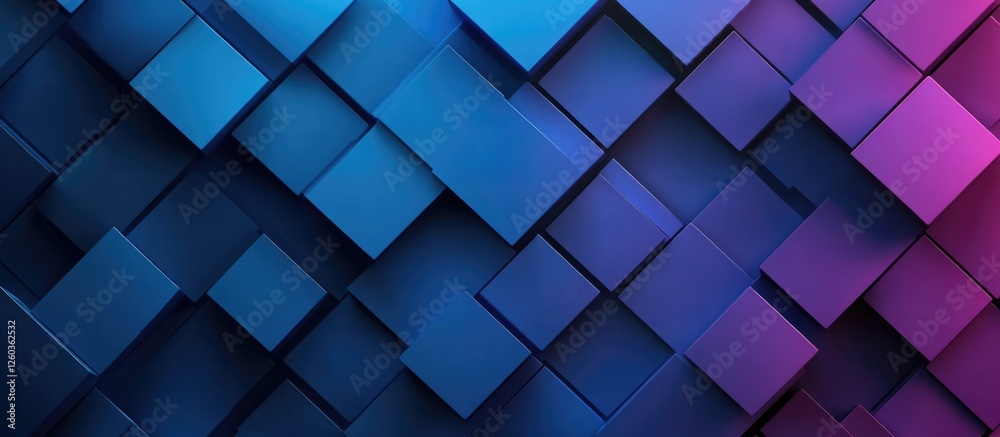 Fototapeta premium Seamless cubic abstract background in blue and violet hues featuring a 3D gradient design with ample space for text placement.