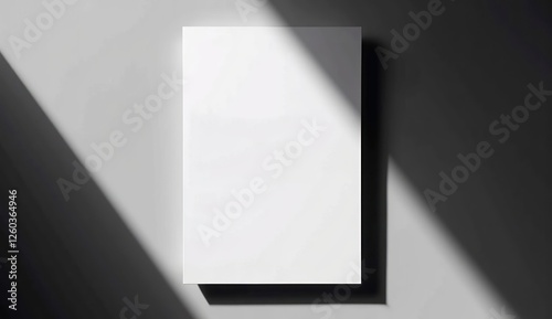 Blank flyer mockup with dramatic shadows on gray background and copy space for designs