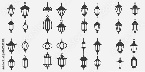 vector art of arabic Set of lanterns hanging from the ceiling hanging lamp