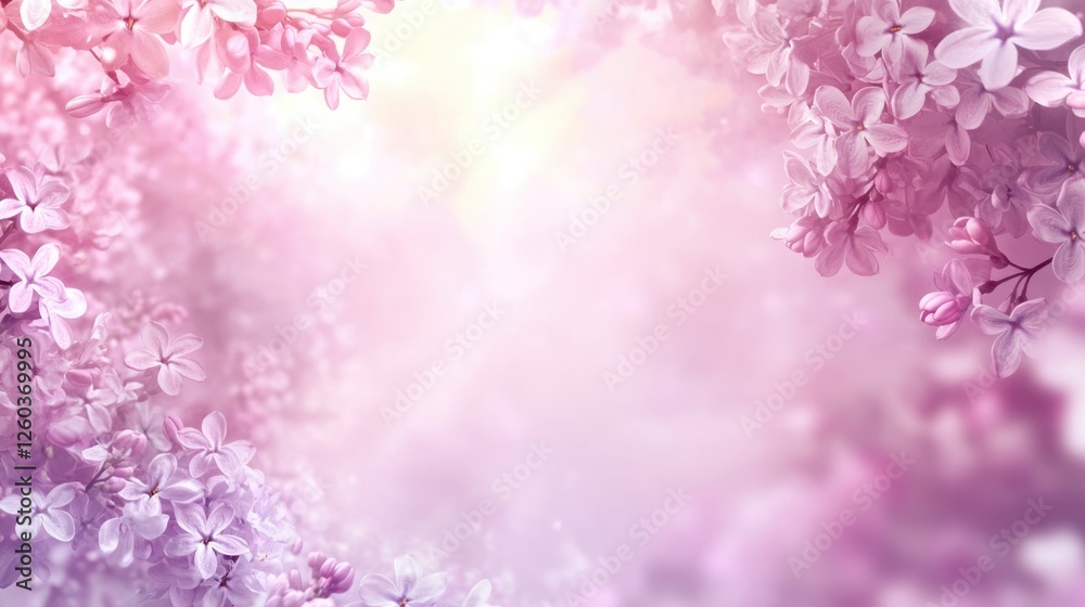 Fototapeta premium Spring Flowers Background Beautiful Pink and Lilac Blossoms in Garden with Soft Focus and Copyspace for Text Display