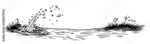 water splash in pond vector doodle black sketch illustration