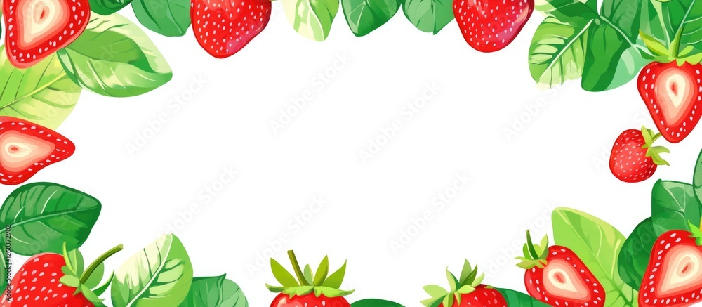 Strawberry and Leaf Border Frame for Text Decoration in Culinary or Graphic Design Projects Strawberry and Leaf Border Frame for Text Decoration in Culinary or Graphic Design Projects