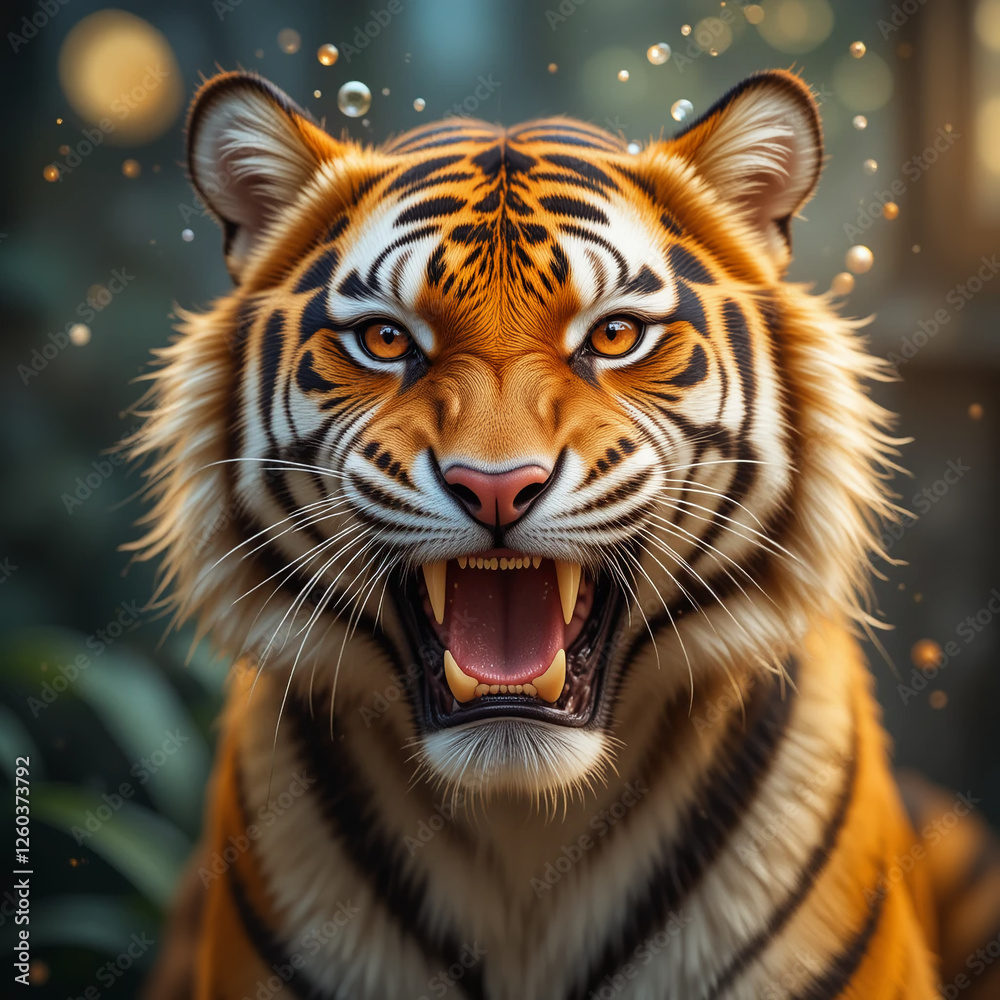 Fototapeta premium a painting of an oriental tiger roaring wildly