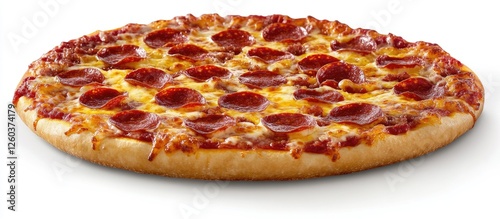 Sliced classic round pepperoni pizza on white background with clipping path ideal for food advertisements and menu displays photo