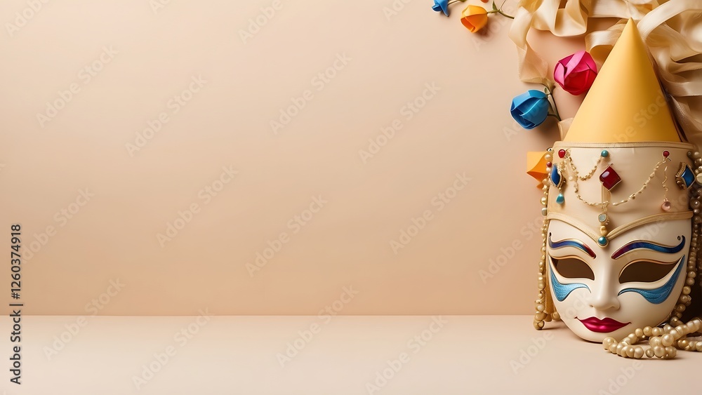Obraz premium Purim banner with empty space Without Text, Beige Minimal background, holiday banner poster background for advertisement ads