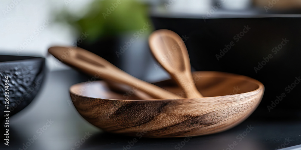 Wooden Bowl with Two Wooden Spoons Wooden Bowl with Two Wooden Spoons