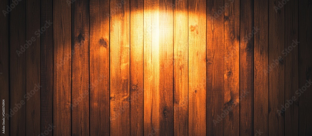 Obraz premium Warm spotlight illuminating a textured wooden wall creating a natural and inviting atmosphere for presentations or artistic displays