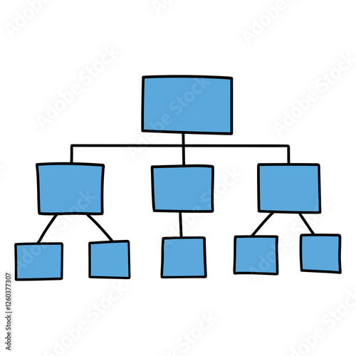 Hand drawn cartoon blue hierarchical chart on white background.