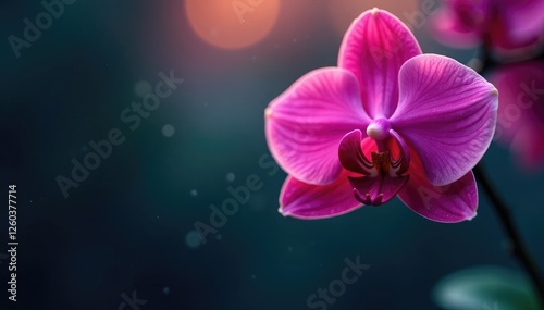 Single raindrop on a exotic orchid at twilight, flowers, water droplets, orchids