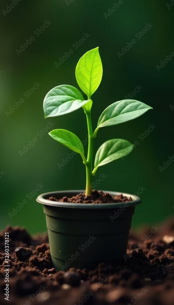 Small isolated green bean plant in a small pot, earthy, botanicals, soil Small isolated green bean plant in a small pot, earthy, botanicals, soil