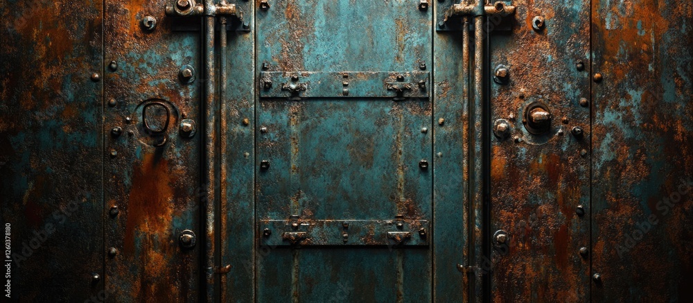 Textured weathered rusty steel door with vibrant patina and intricate details for industrial or vintage-themed design projects Textured weathered rusty steel door with vibrant patina and intricate details for industrial or vintage-themed design projects