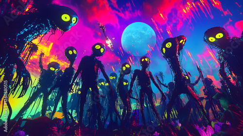 in a crystal cave where the walls reflect infinite versions of the party happening at once 