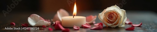 A delicate white rose petal falls from a candle flame, candlelight, flowerpower photo