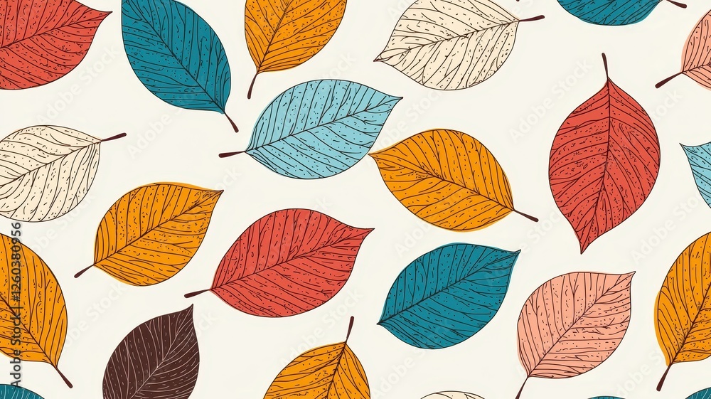 Fototapeta premium Colorful Autumn Leaves Seamless Pattern Retro Style Fall Foliage Background Design