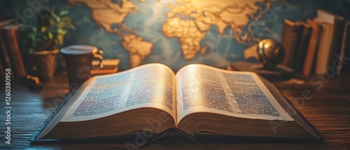 Global missionary journey spreading Christian teachings with scripture, world map in the background, fulfilling Gods call, soft light, and peaceful Christian imagery