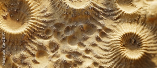 Antlion habitats showcasing intricate circular patterns formed in sandy soil highlighting natural design and ecosystem dynamics. photo