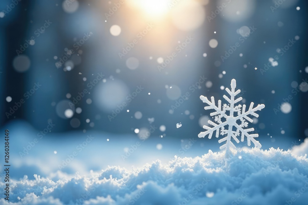 Delicate snowflakes gently fall on a serene winter scene, atmospheric, winter, snowflake Delicate snowflakes gently fall on a serene winter scene, atmospheric, winter, snowflake