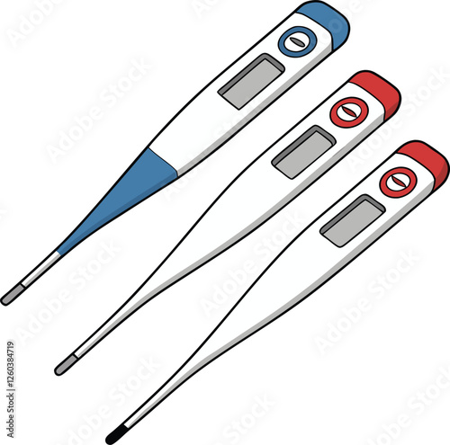 Different Types of Thermometers in Blue, Red, and Gray color