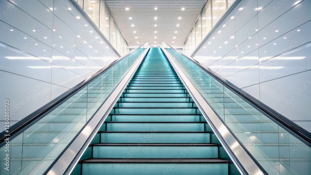 Modern Escalator with Bright Lights and Minimalist Design in An Urban Setting Modern Escalator with Bright Lights and Minimalist Design in An Urban Setting