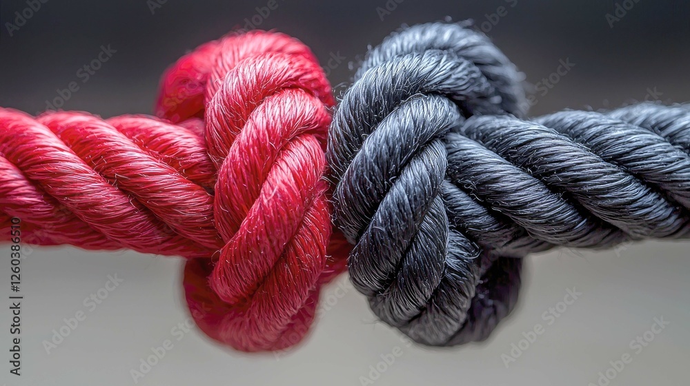 Obraz premium Intricate Red and Black Rope Knot: A Close-Up Study of Texture and Contrast
