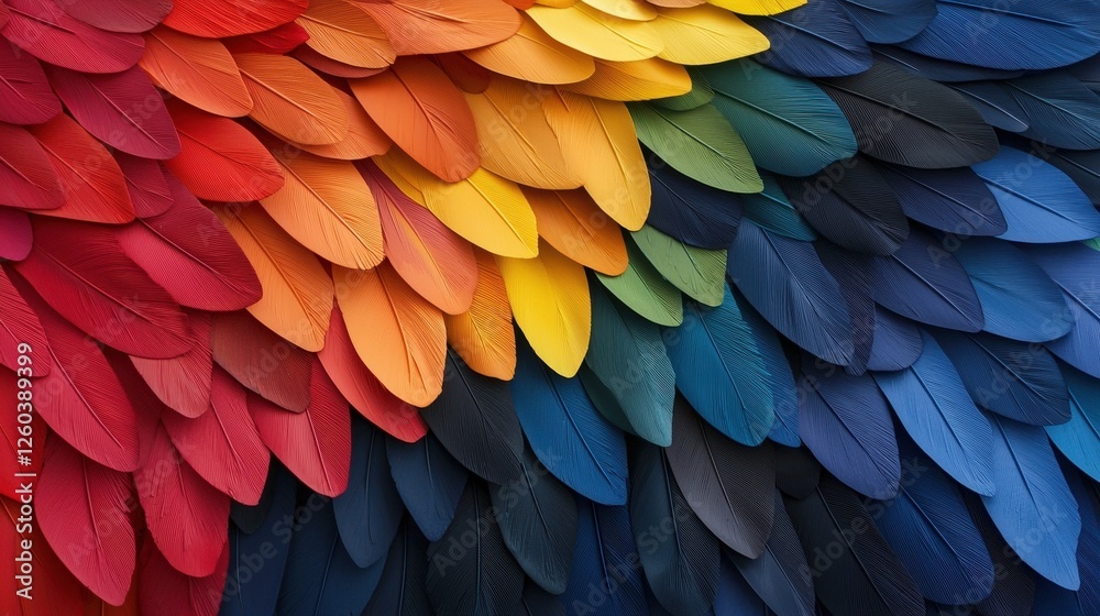 Obraz premium Close-up of a group of colorful feathers. the feathers are arranged in a way that they are overlapping each other, creating a sense of depth and dimension.
