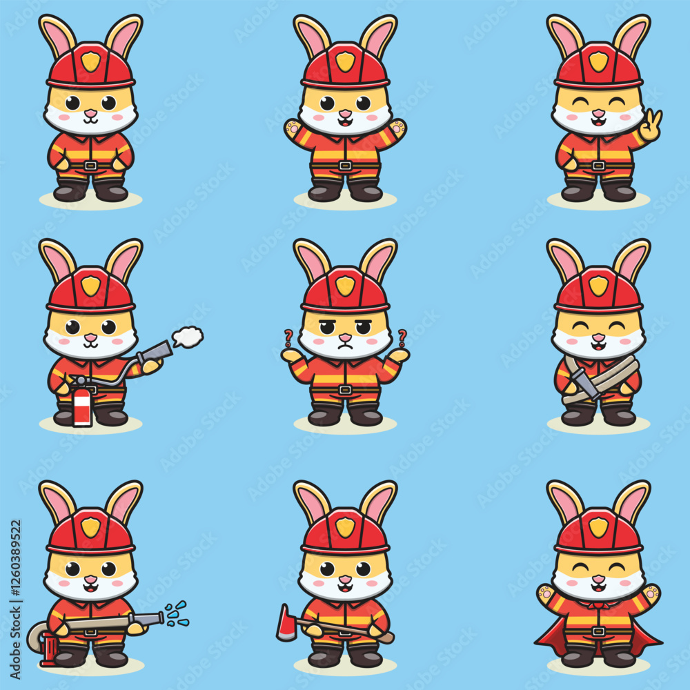 custom made wallpaper toronto digitalIllustration of Rabbit cartoon with Firefighter costume. Set of cute Rabbit characters.