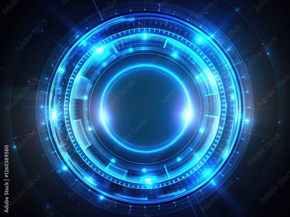 Dark backdrop reveals a futuristic neon blue interface. Pulsating rings and data streams define this minimalist HUD. Dark backdrop reveals a futuristic neon blue interface. Pulsating rings and data streams define this minimalist HUD.