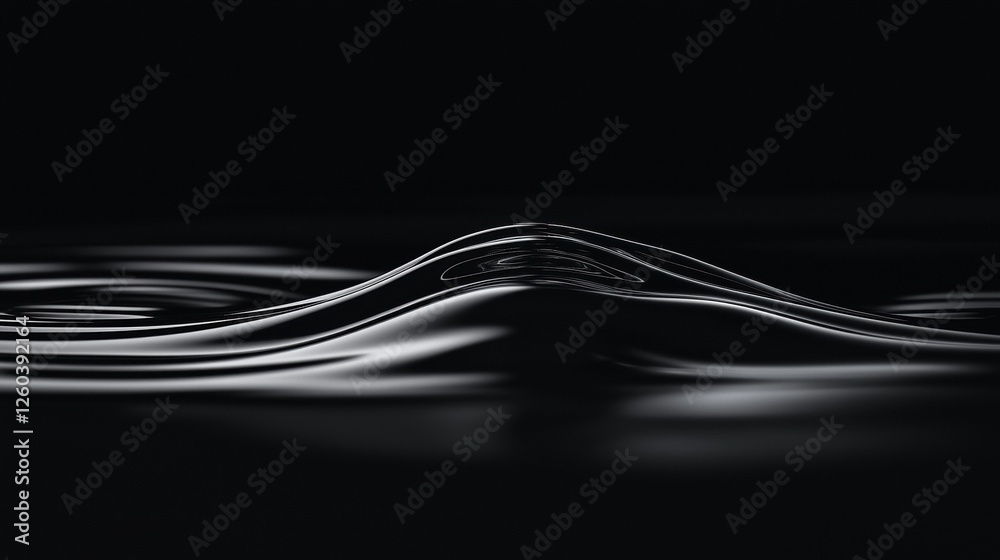 Obraz premium Black and white abstract background with a wave-like shape in the center. the wave appears to be made up of thin, wavy lines that create a sense of movement and depth.