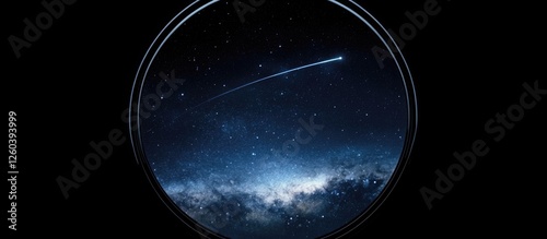 Vastness of outer space with galaxies and shooting star in a circular frame symbolizing limitless creativity and opportunities for text placement