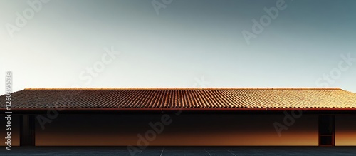 Tiled roof overhang with metal guttering under dramatic lighting and open space for text use in architectural design or advertising.