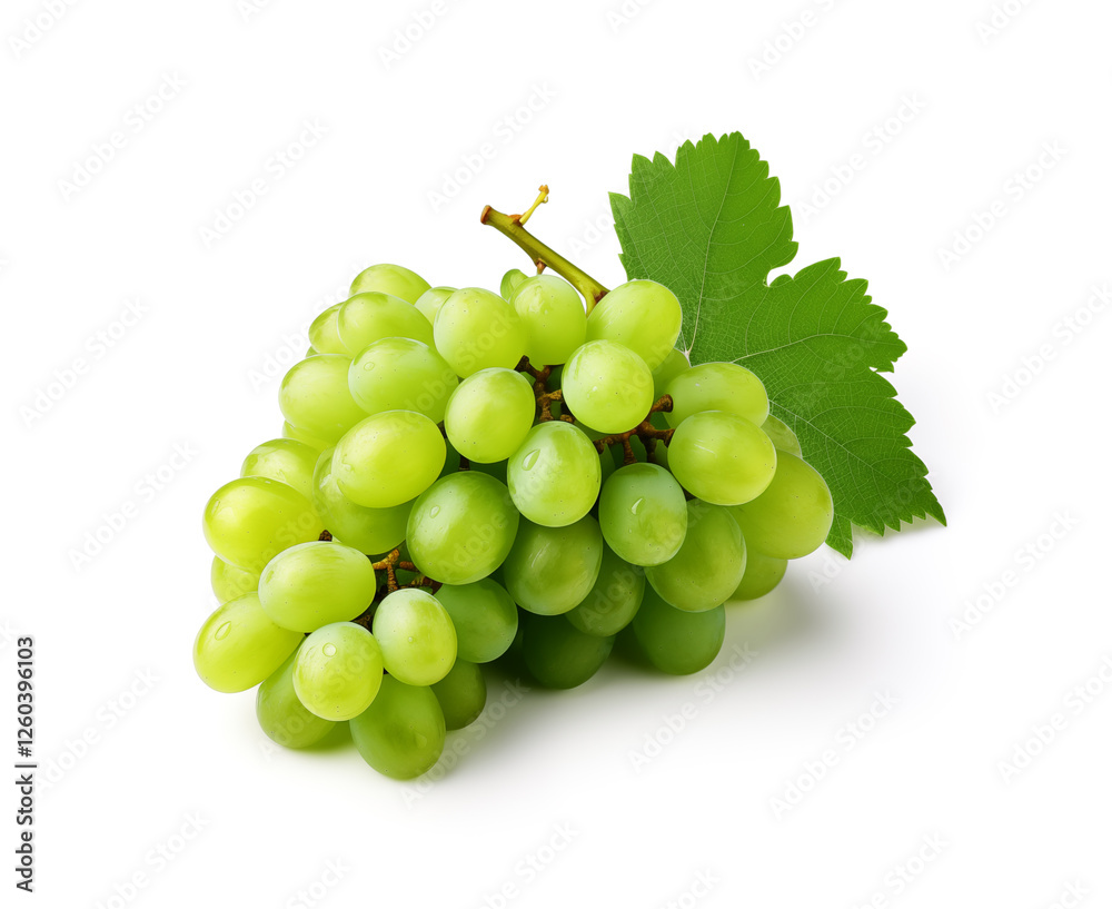 grape fruits with leaves isolated on white. bunch grape grape fruits with leaves isolated on white. bunch grape