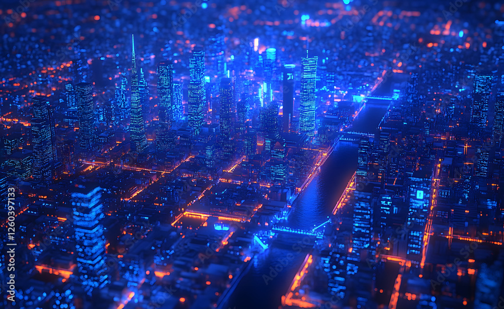 Fototapeta premium Neon Microchip City Grid | Futuristic Spinning Circuit | Cyberpunk Digital Network | Glowing Tech Innovation | Sci-Fi Data Flow | High-Tech Urban Matrix | Virtual Reality Animation | Smart City Motion