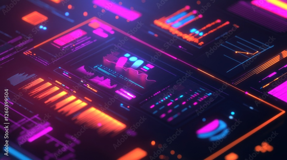 Fototapeta premium Futuristic Data Visualization Interface with Glowing Charts and Graphs