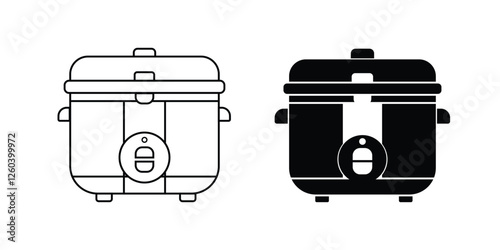 Ricecooker line and glyph icon on white background